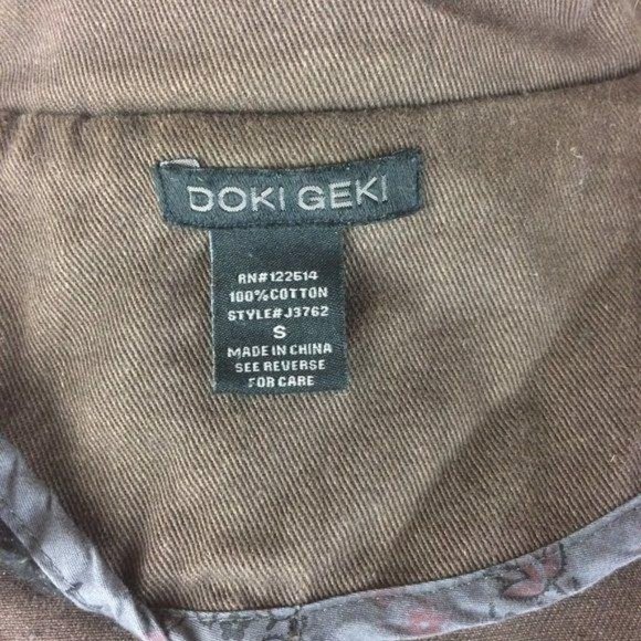Doki Geki Women's Size Small Brown Canvas Raw Hem Utility Jacket Long Sleeve - Picture 7 of 8